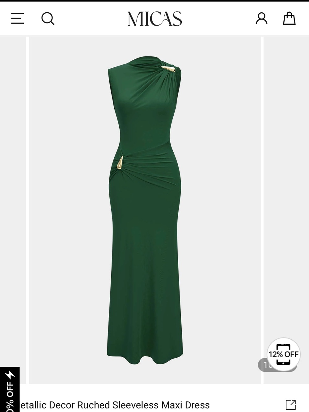 Micas One-Shoulder Ruched Maxi Dress in Deep Green